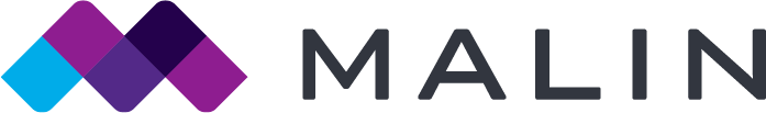 Malin company logo featuring three overlapping diamond shapes in blue, purple, and magenta, followed by the word MALIN in uppercase letters.